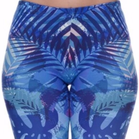 Callie Blue Tropic: Digital Print Graphic YOGA Leggings M L - Picture 12 of 15